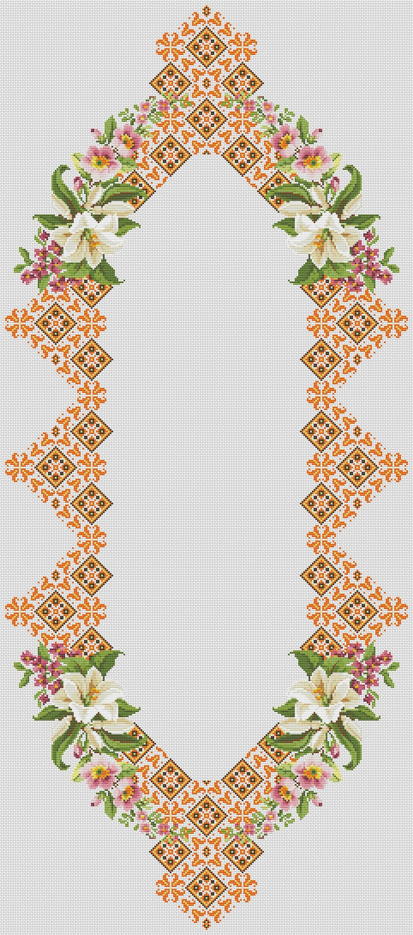 Tablecloth with lilies Cross Stitch Pattern Kitchen Table Runner Cross Stitch Pattern Kitchen Decor Hand Embroidery Ukrainian Geometric