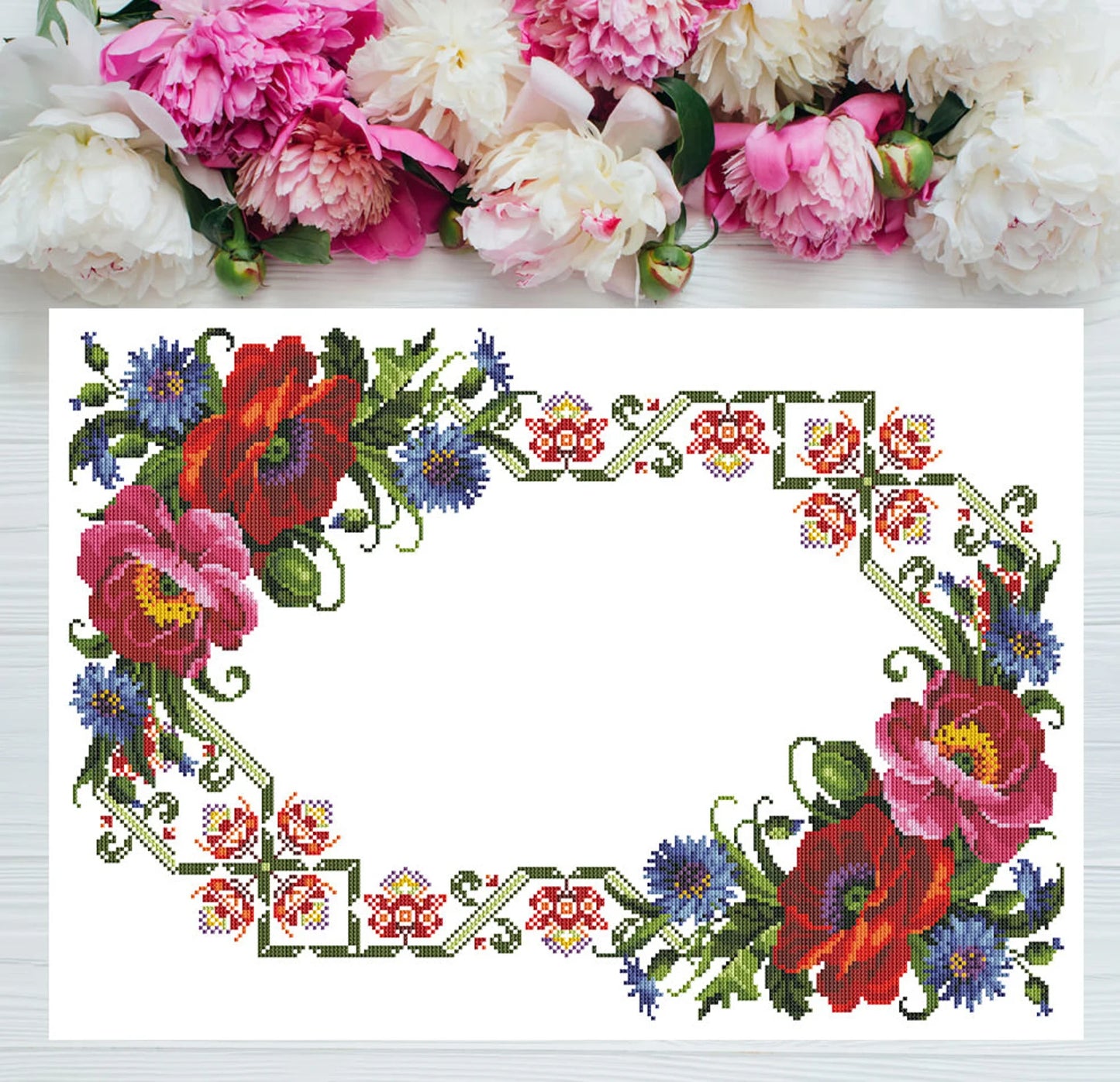 Tablecloth with red roses Cross Stitch Pattern Kitchen Table Runner Cross Stitch Pattern Kitchen Decor Hand Embroidery Counted cross stitch