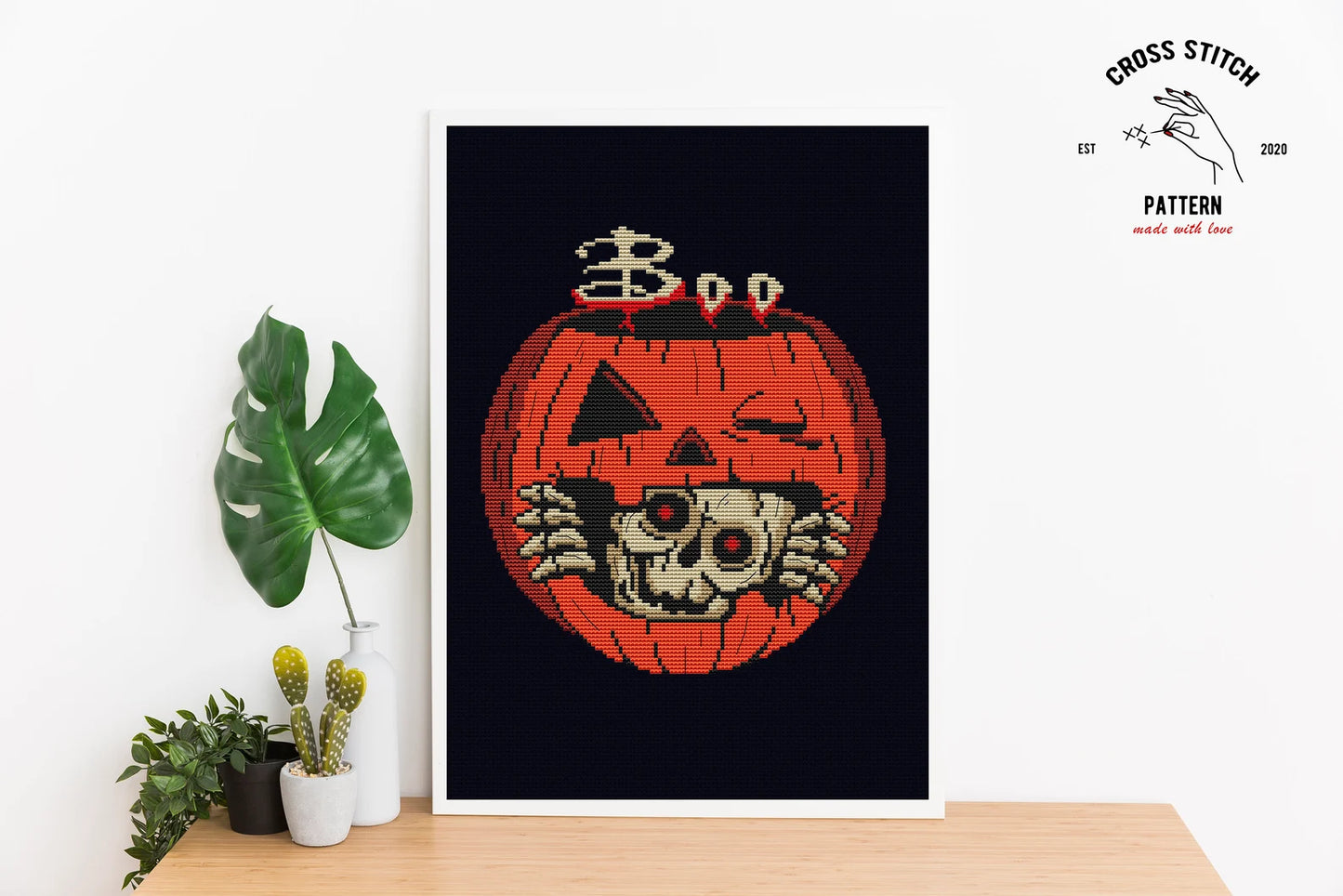 Halloween Ghost cross stitch pattern Pumpkin skeleton embroidery Spooky season cross stitch Jack o'lantern xstitch Halloween scary bat decor