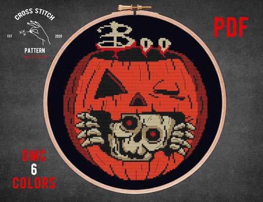 Halloween Ghost cross stitch pattern Pumpkin skeleton embroidery Spooky season cross stitch Jack o'lantern xstitch Halloween scary bat decor