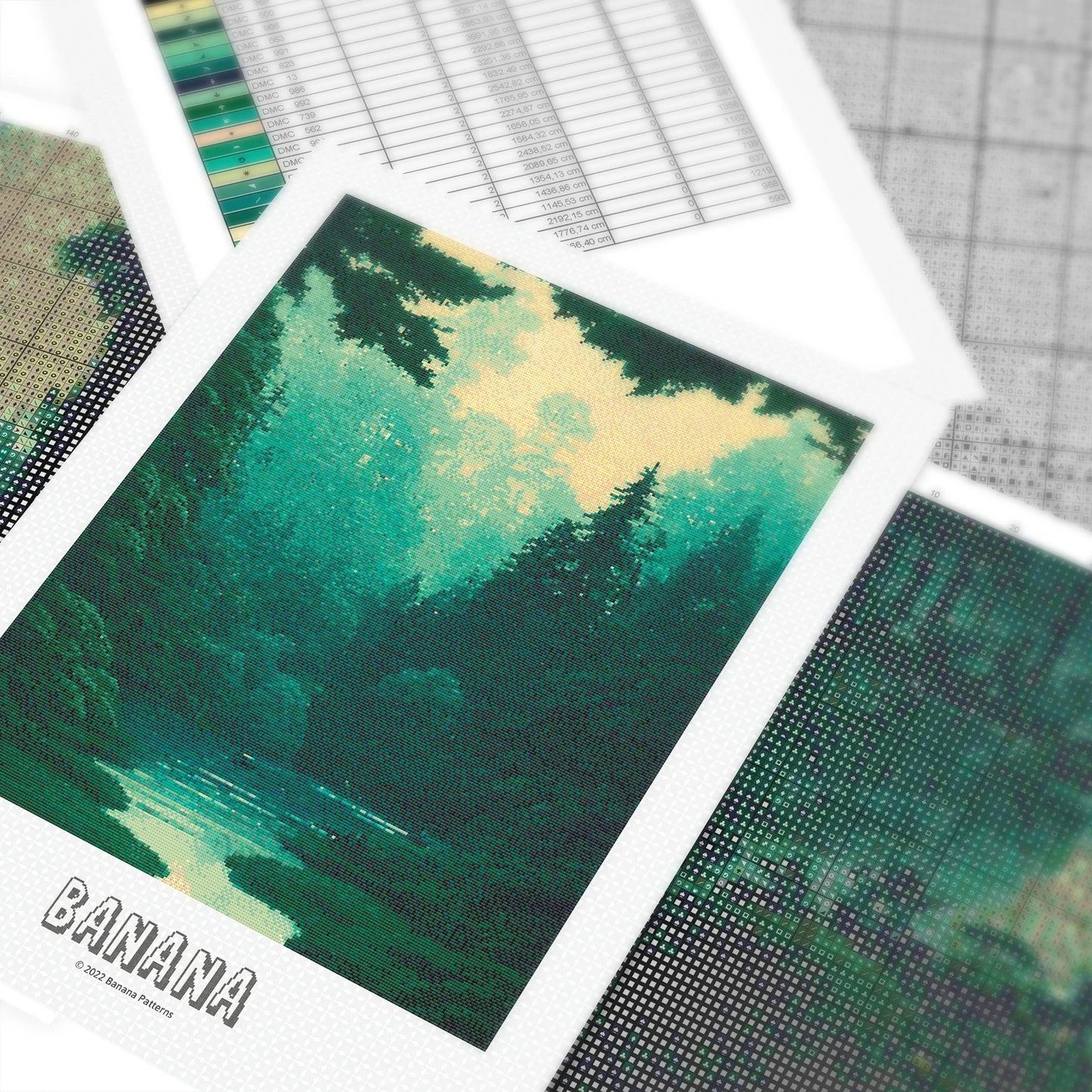 Dark Forest Cross Stitch Pattern | Landscape Cross Stitch Chart Download | Nature Cross Stitch Patterns | Large Counted Cross Stitch PDF