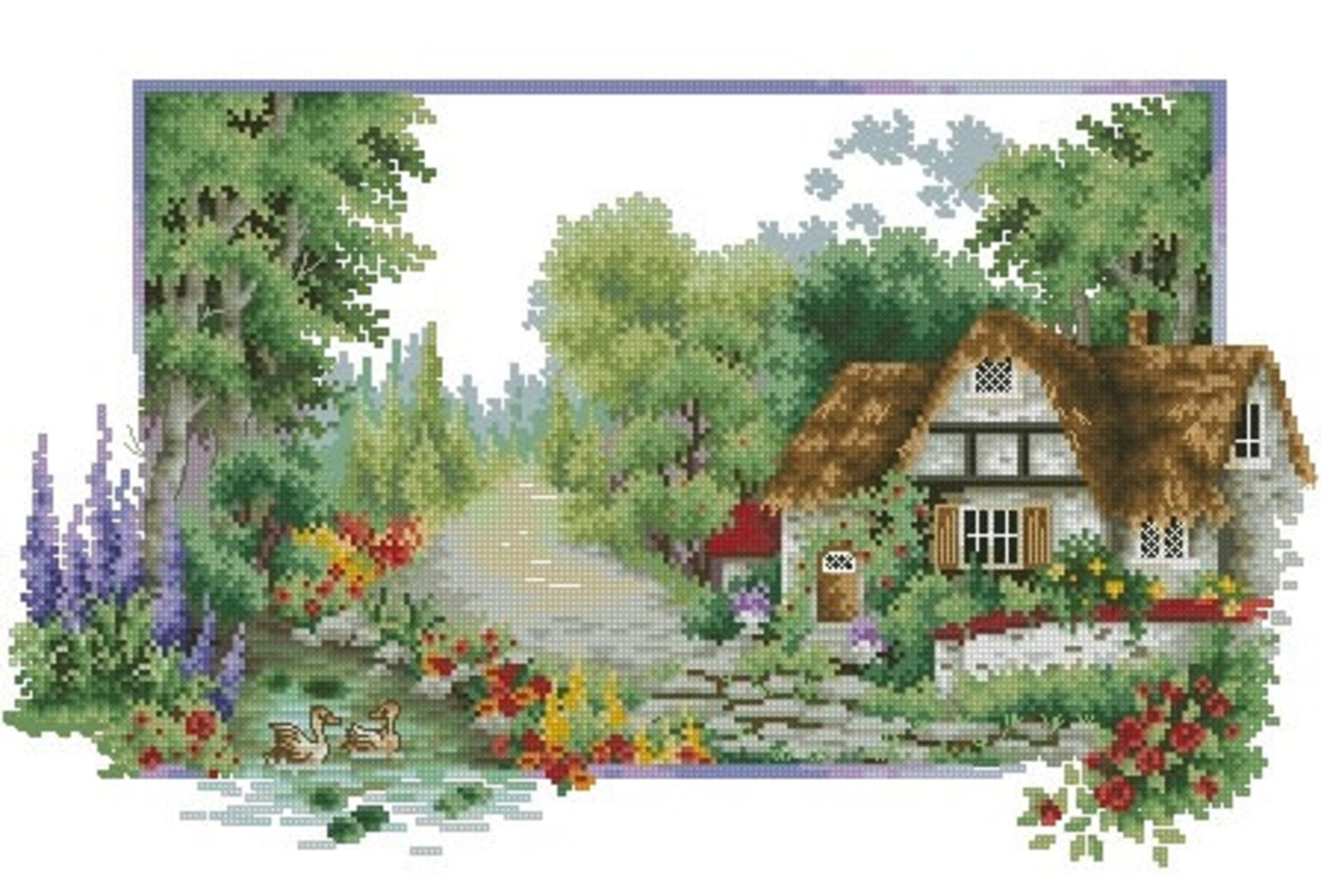 Summer cottage Counted cross stitch pdf pattern village cottage Digital cross stitch chart fall cross stitch pattern instant download
