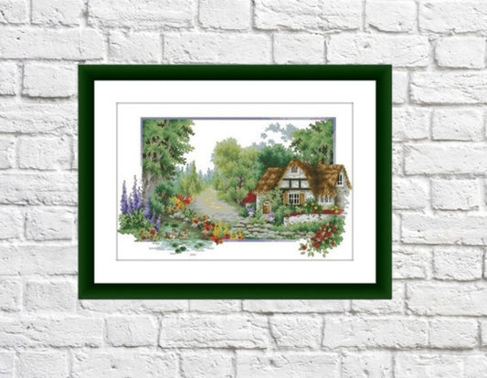 Summer cottage Counted cross stitch pdf pattern village cottage Digital cross stitch chart fall cross stitch pattern instant download