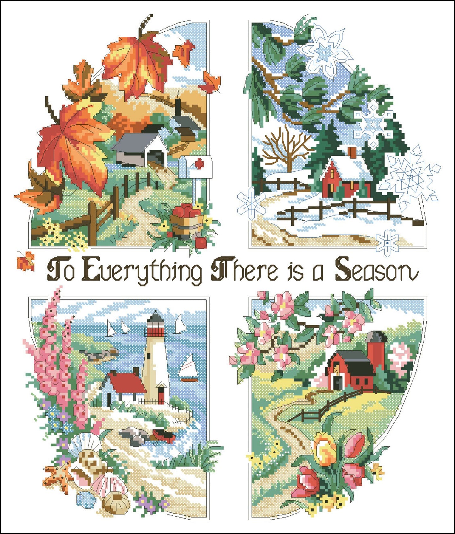 Cross stitch pattern Four Seasons, nature cross stitch, seasons embroidery, digital PDF file, printable cross stitch, landscape cross stitch