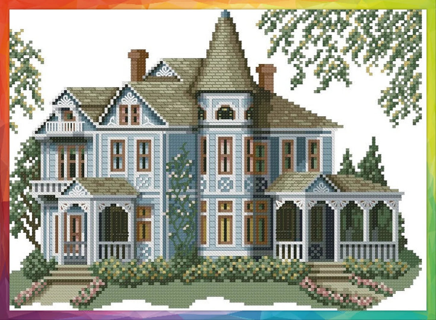 Vintage Cross Stitch Pattern Pdf - Victorian House- Morton Home, Hamilton, Missouri / Counted Vintage Pattern Embroidery / Digital Download