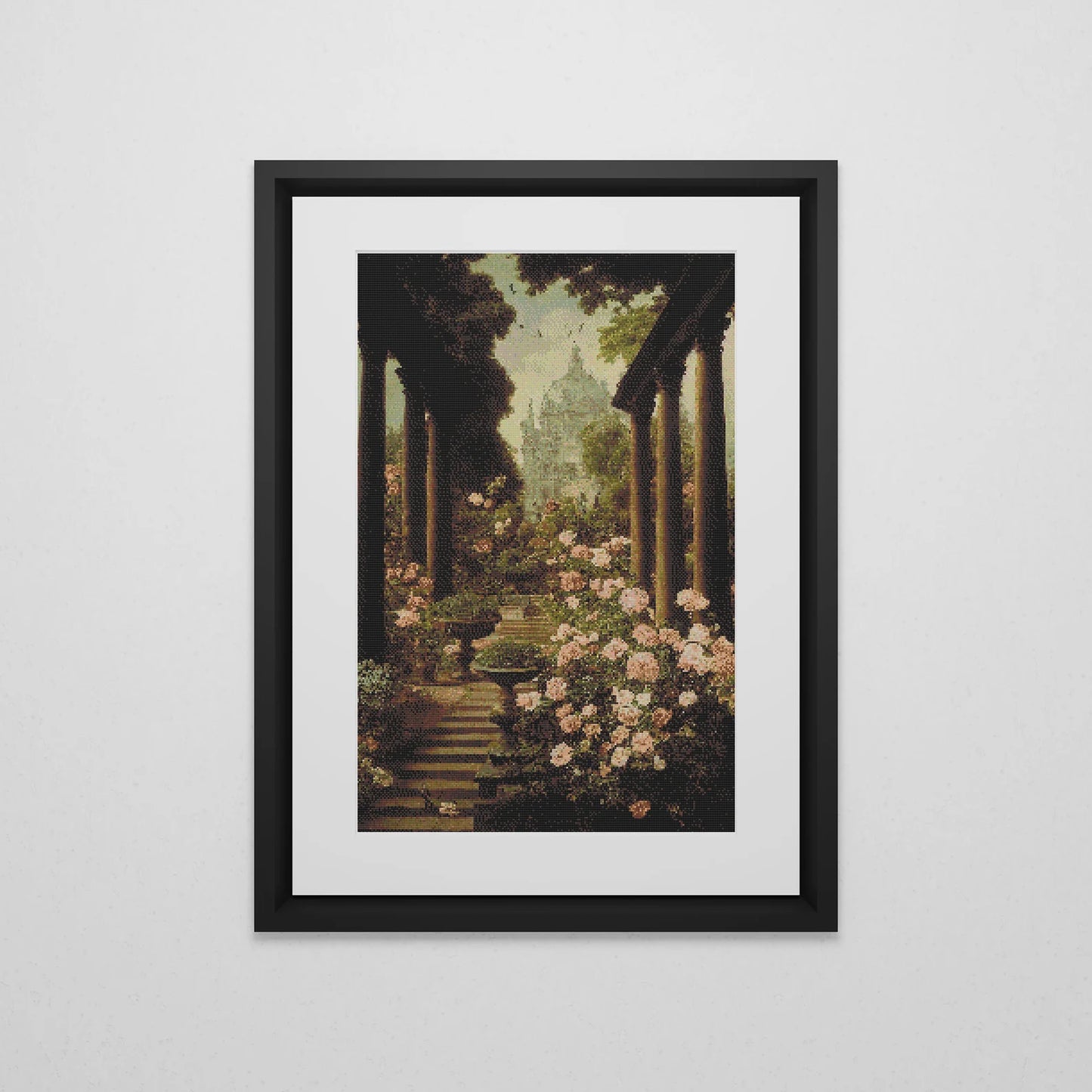 Victorian Rose Garden Cross Stitch Pattern | Vintage Botanical Cross Stitch Chart | Landscape Cross Stitch Art | Unique Cross Stitch