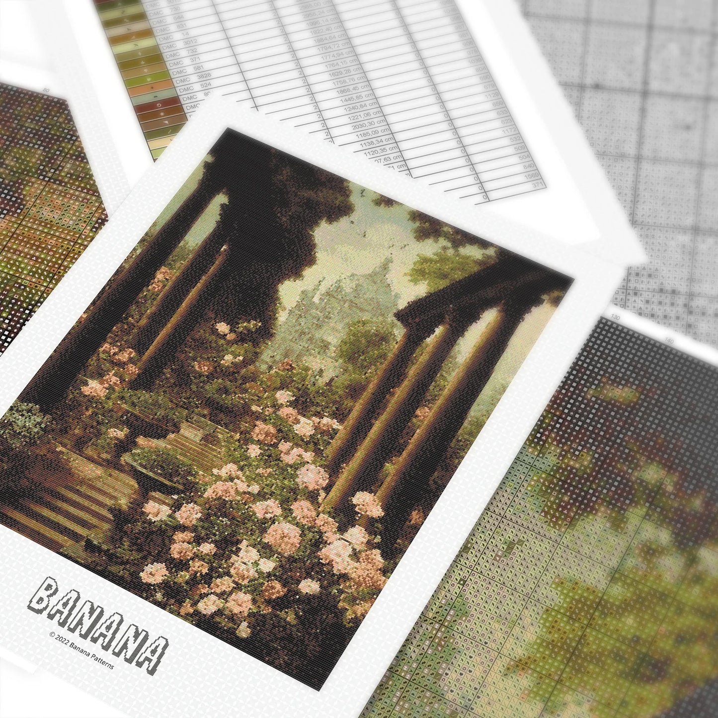 Victorian Rose Garden Cross Stitch Pattern | Vintage Botanical Cross Stitch Chart | Landscape Cross Stitch Art | Unique Cross Stitch