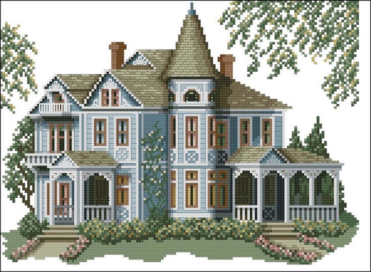 Vintage Cross Stitch Pattern Pdf - Victorian House- Morton Home, Hamilton, Missouri / Counted Vintage Pattern Embroidery / Digital Download