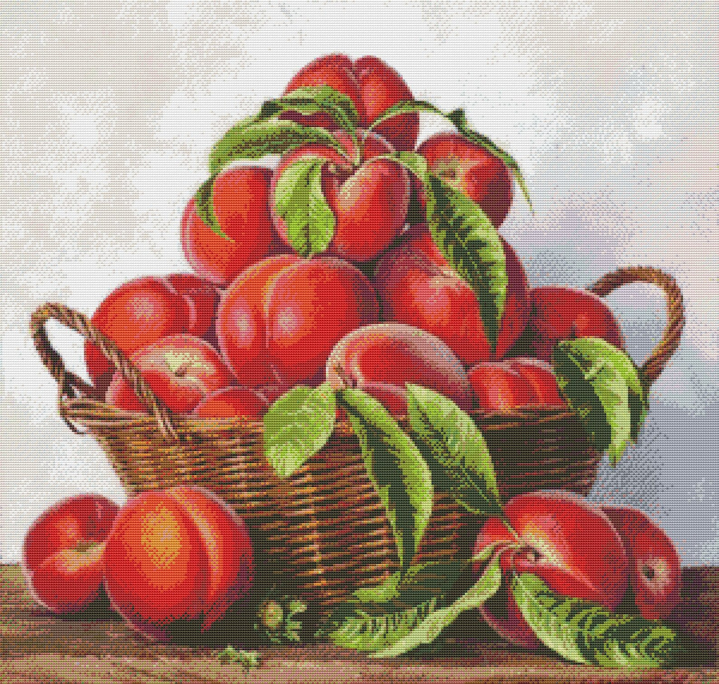 Basket with peaches Cross Stitch Pattern Peaches Kitchen Still Life Modern Decor Pattern Embroidery Summer fruits Needlepoint chart PDF