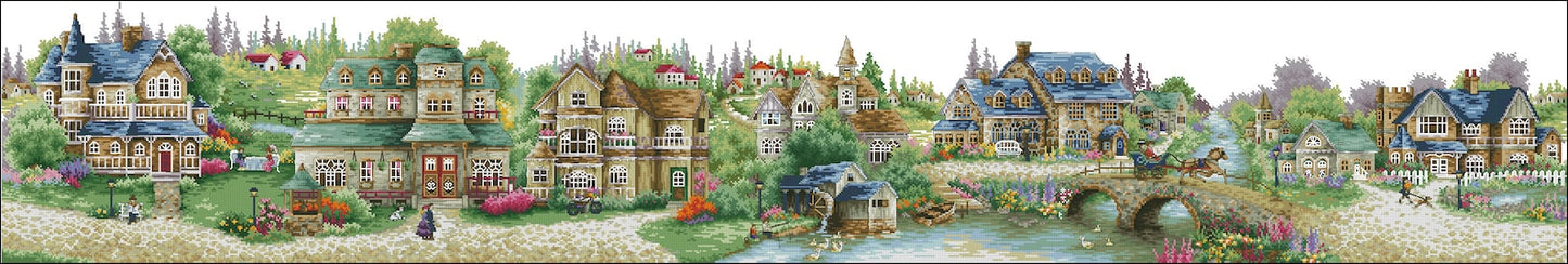 Village Cross Stitch Pattern,Green Village,Victorian Style,Counted cross stitch,Pattern Keeper,Pdf,Instant Download