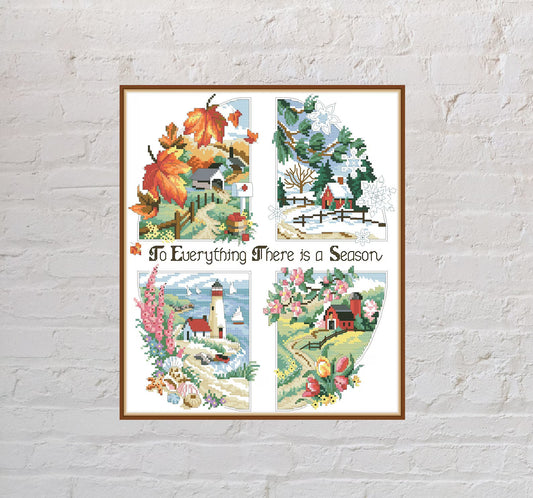 Cross stitch pattern Four Seasons, nature cross stitch, seasons embroidery, digital PDF file, printable cross stitch, landscape cross stitch