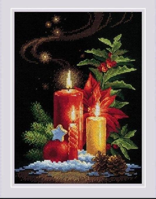 Christmas candles cross stitch pattern, Christmas cross stitch pattern, candles cross stitch pattern, Christmas flower