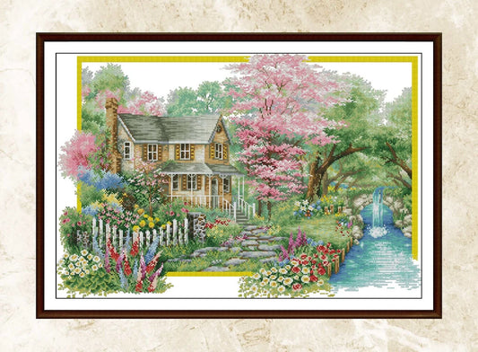 Village Cross Stitch Pattern,Spring Village,Victorian Style,Spring Cotage,Pattern Keeper,xstitxh,Embroidery,Pdf,Instant Download