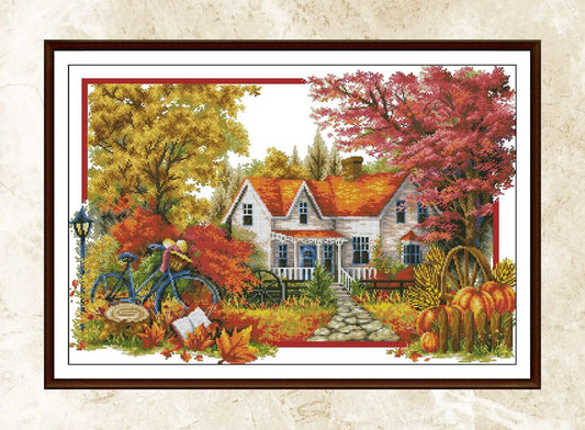 Cross Stitch Pattern,Autumn Village,Victorian Style,Summer Cotage,Pattern Keeper,xstitch,Pdf,Instant Download
