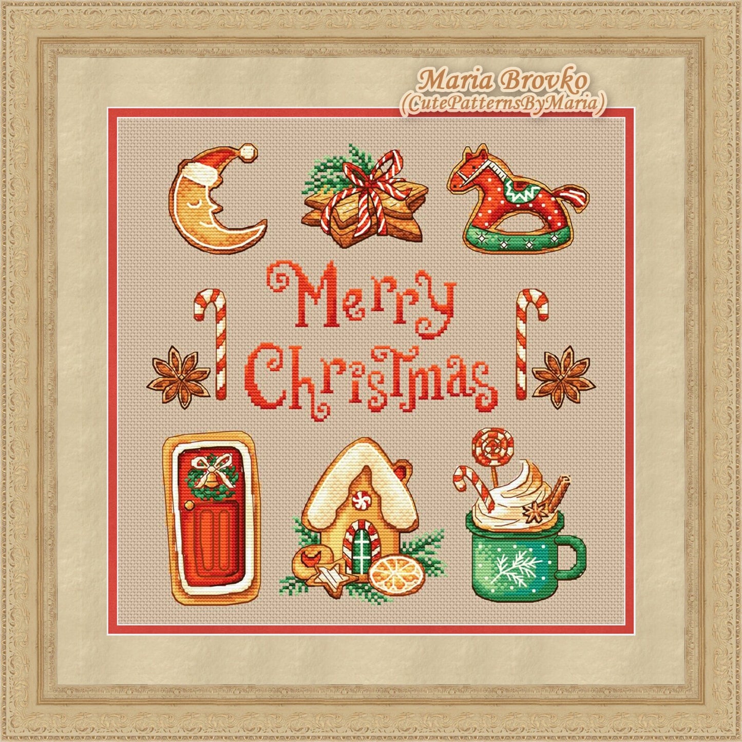 Cross Stitch Pattern Merry Gingerbread Christmas DMC Chart Printable PDF Instant Download
