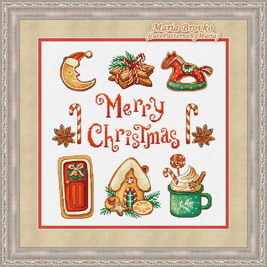 Cross Stitch Pattern Merry Gingerbread Christmas DMC Chart Printable PDF Instant Download