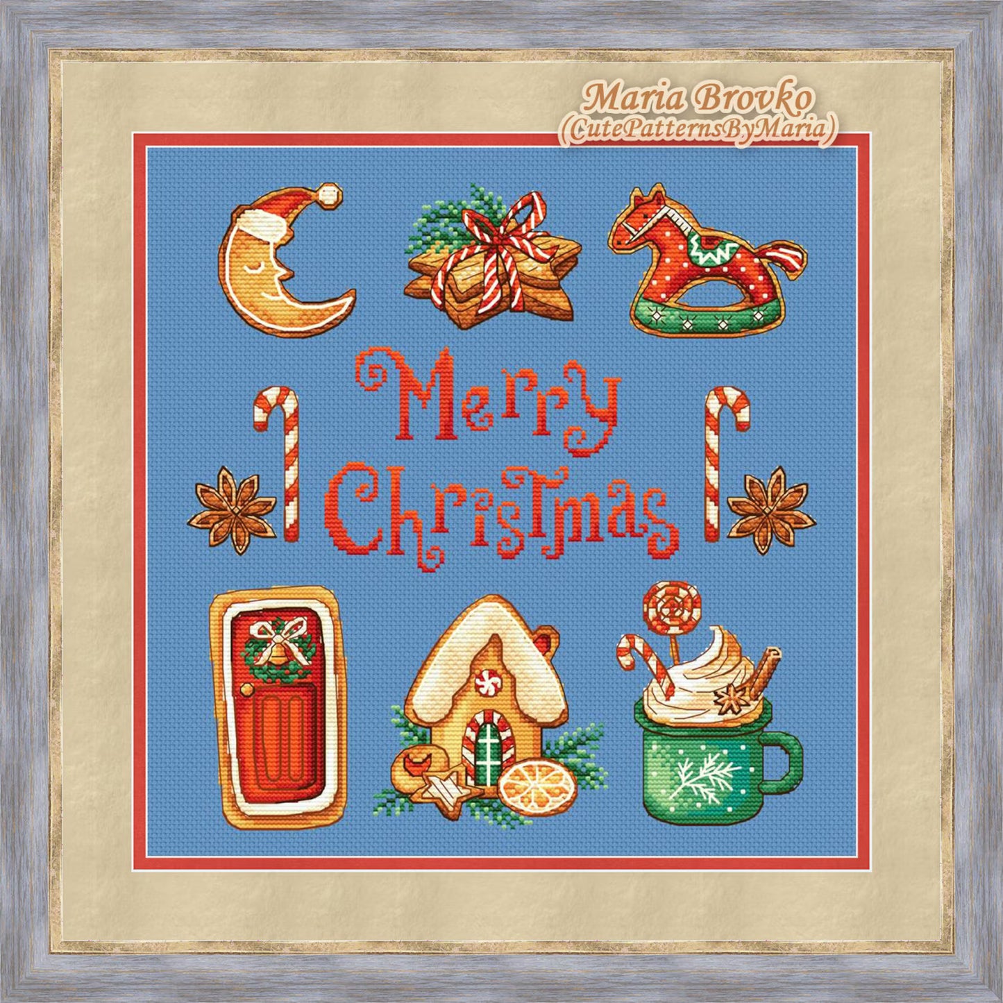 Cross Stitch Pattern Merry Gingerbread Christmas DMC Chart Printable PDF Instant Download
