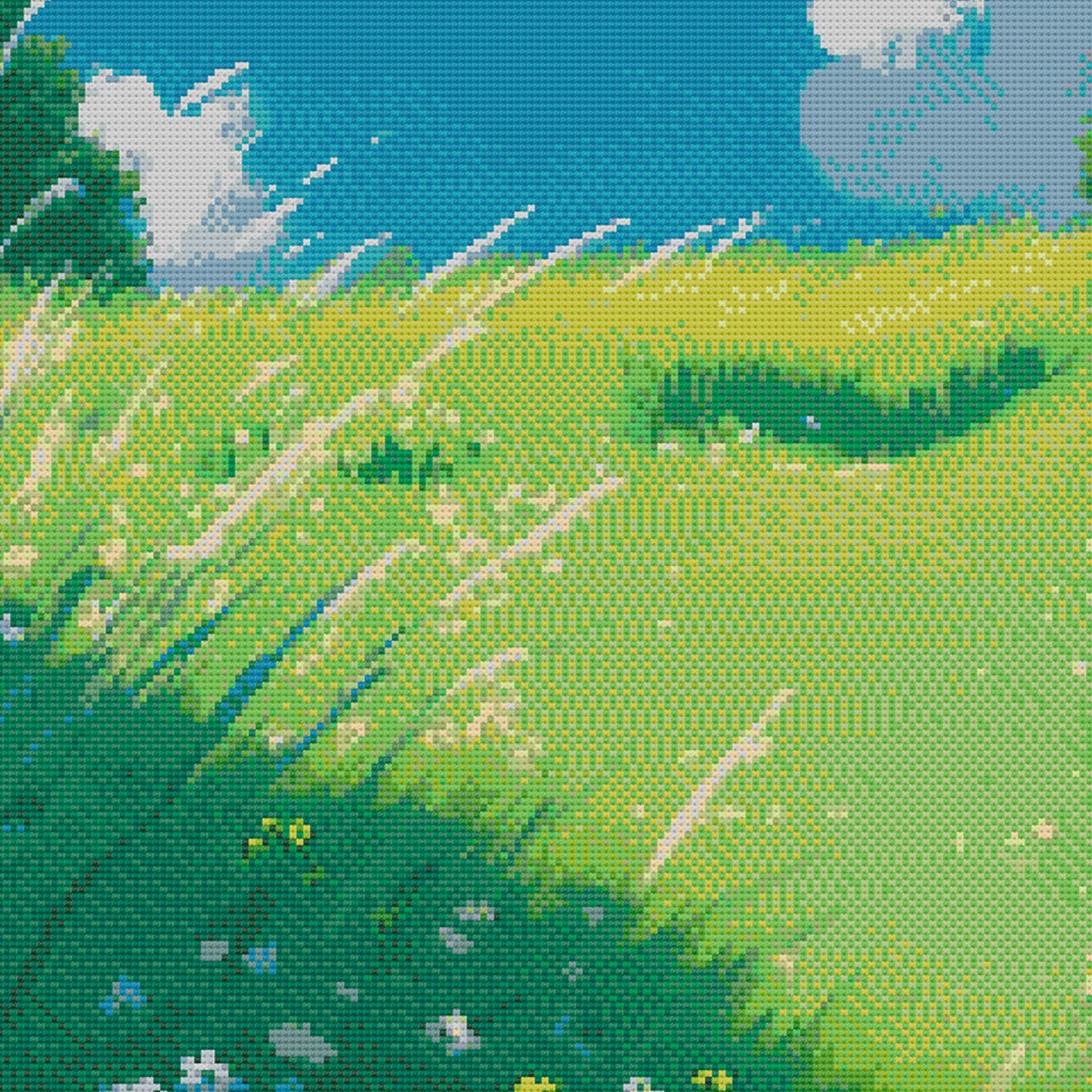 Ghibli inspired Meadow Cross Stitch Pattern | Landscape Cross Stitch Chart Download | Nature Cross Stitch | Anime Cross Stitch PDF