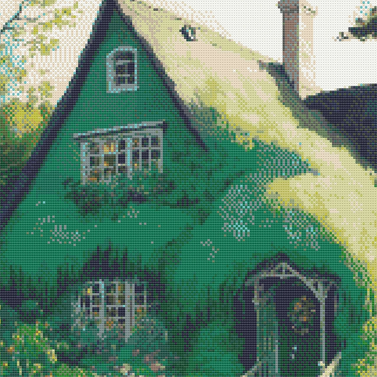 Ghibli inspired House in a Garden Cross Stitch Pattern | Landscape Cross Stitch Chart Download | Nature Cross Stitch | Anime Crossstitch PDF