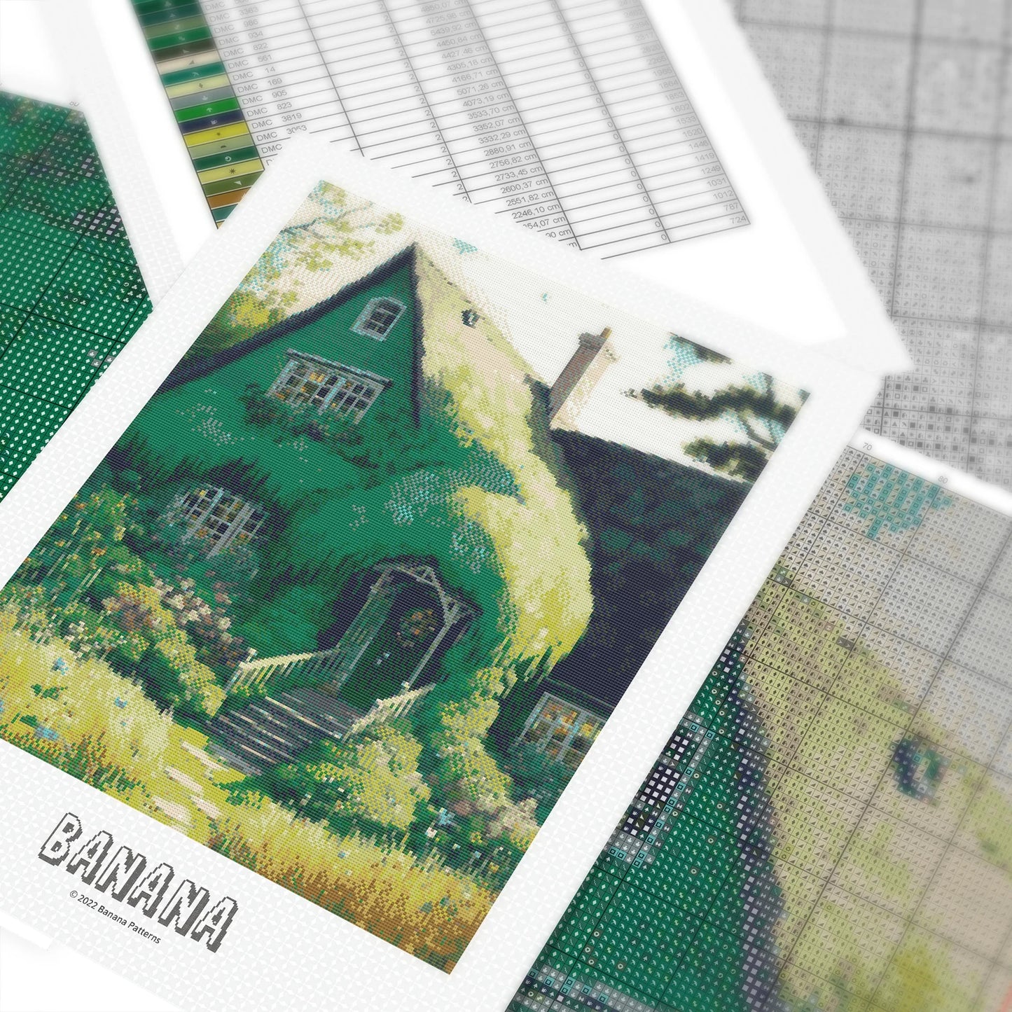 Ghibli inspired House in a Garden Cross Stitch Pattern | Landscape Cross Stitch Chart Download | Nature Cross Stitch | Anime Crossstitch PDF
