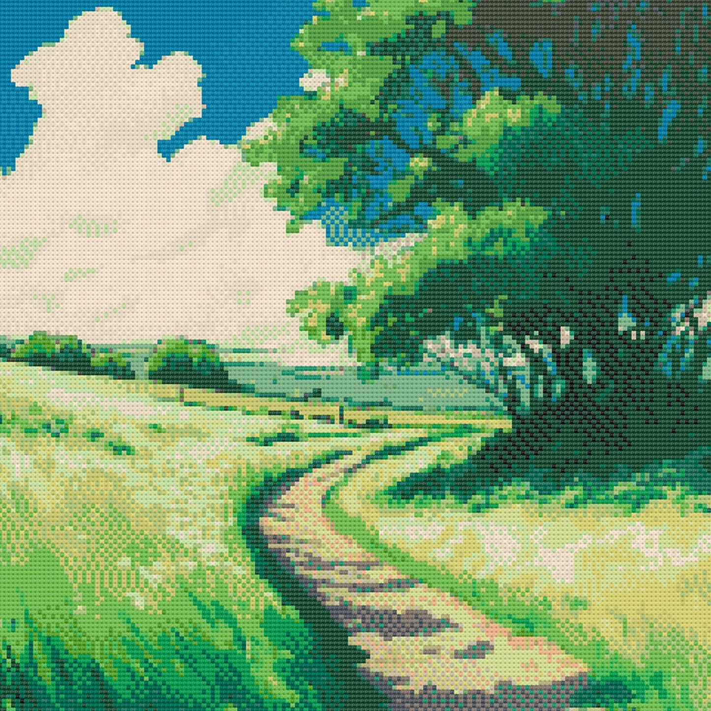 Ghibli inspired Meadow Cross Stitch Pattern | Landscape Cross Stitch Chart Download | Nature Cross Stitch | Anime Cross Stitch PDF