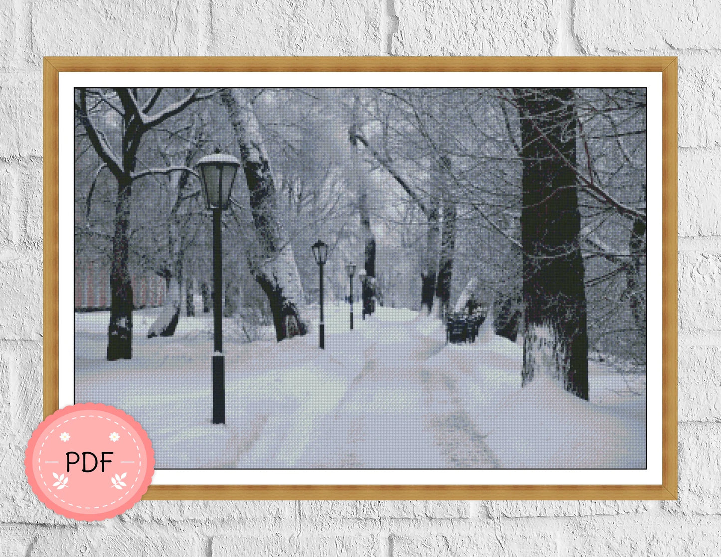 Cross Stitch Pattern,Winter Forest Landscape,Wild Life,Snowy Mountain,Nature X Stitch Chart,Snowy Park,Winter Vibes,Full Coverage,Pdf