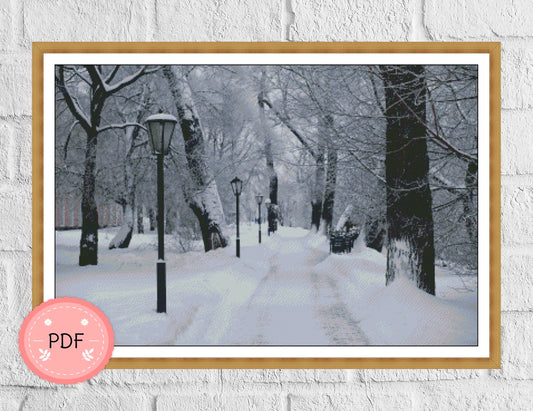 Cross Stitch Pattern,Winter Forest Landscape,Wild Life,Snowy Mountain,Nature X Stitch Chart,Snowy Park,Winter Vibes,Full Coverage,Pdf