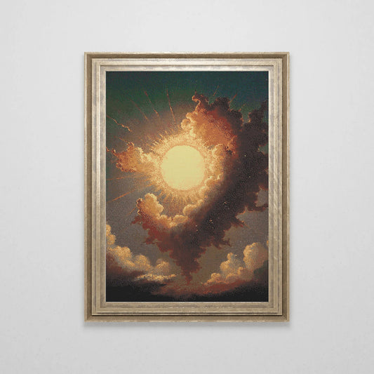 Celestian Sun Cross Stitch Pattern | Vintage Galaxy Cross Stitch Chart Download | Large Space Counted Cross Stitch PDF