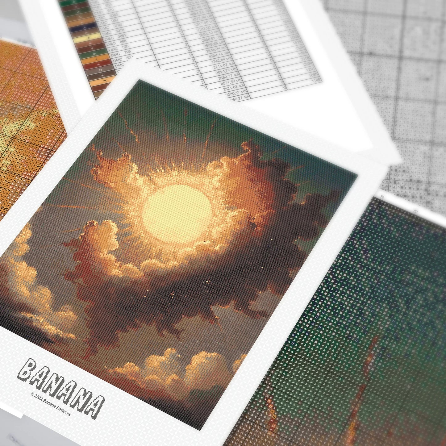 Celestian Sun Cross Stitch Pattern | Vintage Galaxy Cross Stitch Chart Download | Large Space Counted Cross Stitch PDF