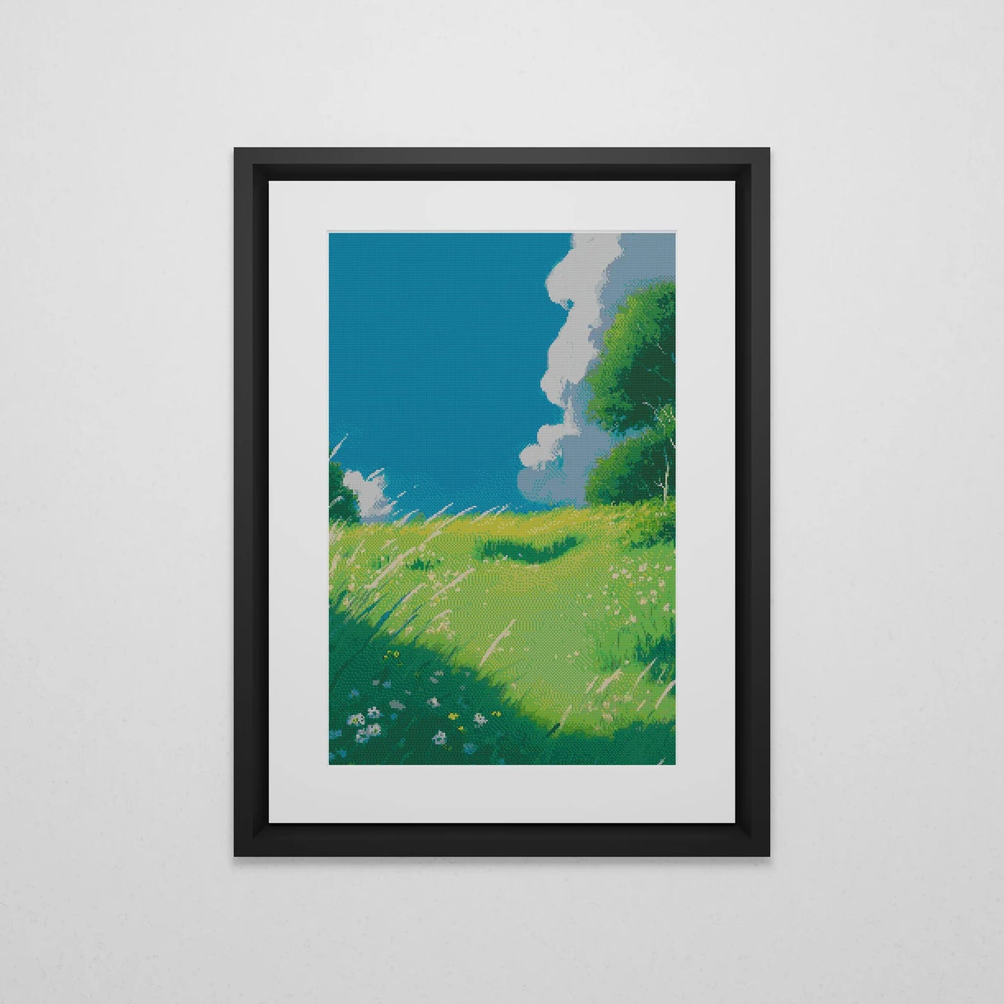 Ghibli inspired Meadow Cross Stitch Pattern | Landscape Cross Stitch Chart Download | Nature Cross Stitch | Anime Cross Stitch PDF