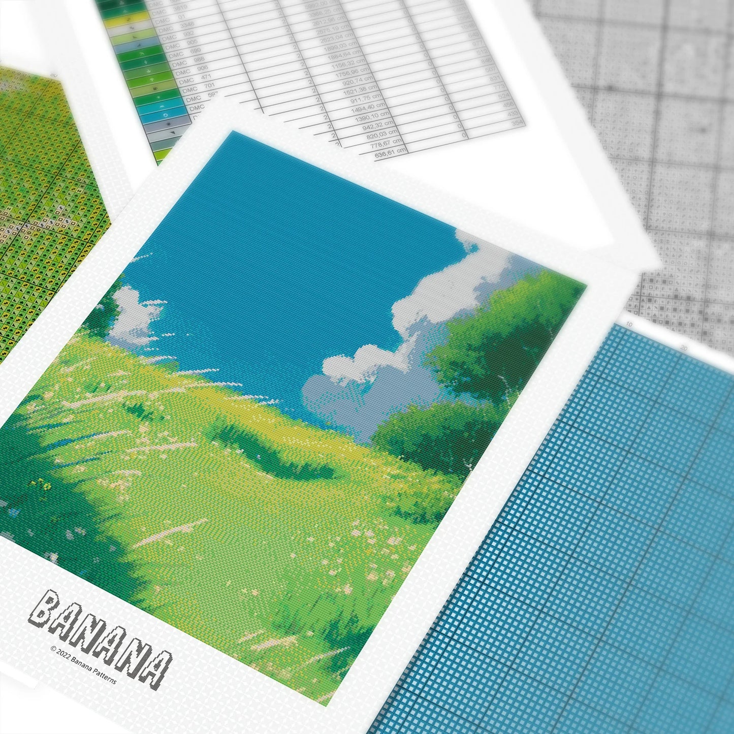 Ghibli inspired Meadow Cross Stitch Pattern | Landscape Cross Stitch Chart Download | Nature Cross Stitch | Anime Cross Stitch PDF