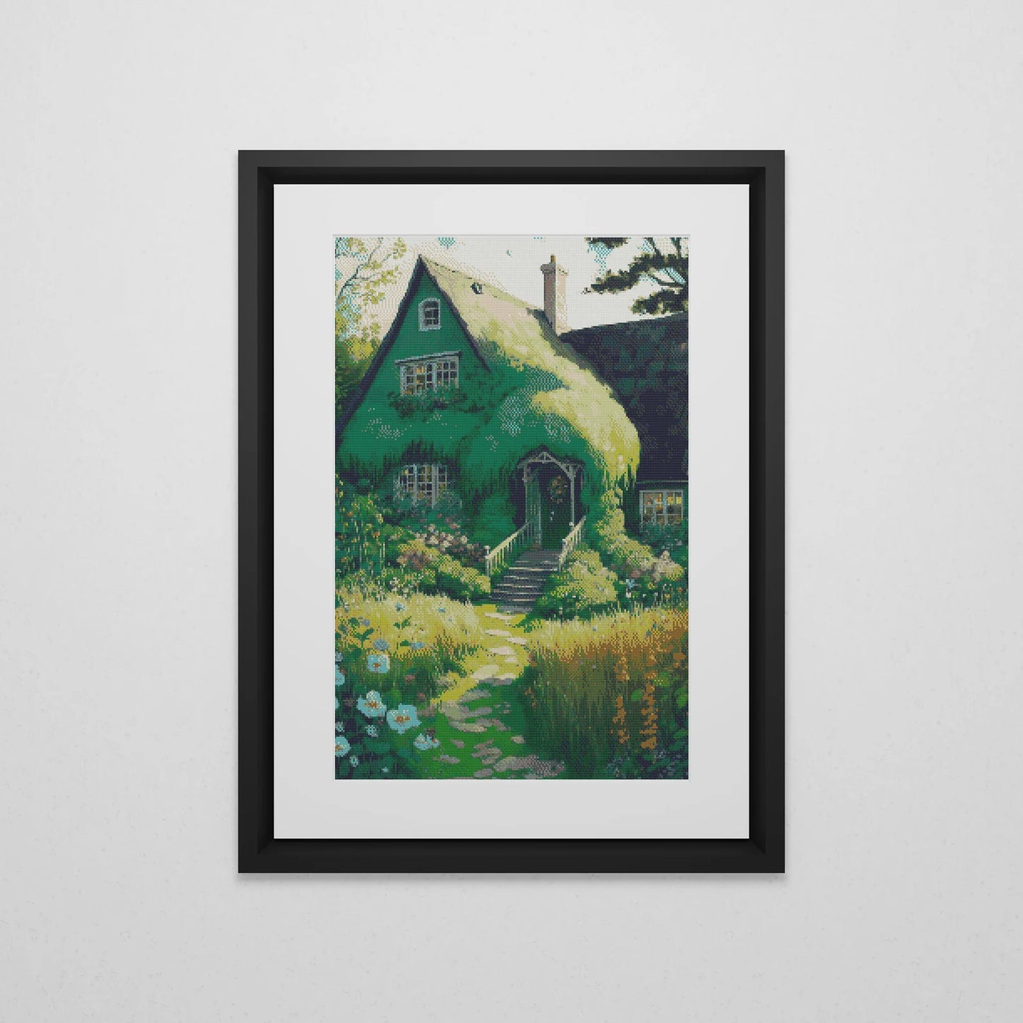 Ghibli inspired House in a Garden Cross Stitch Pattern | Landscape Cross Stitch Chart Download | Nature Cross Stitch | Anime Crossstitch PDF