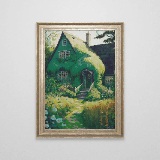 Ghibli inspired House in a Garden Cross Stitch Pattern | Landscape Cross Stitch Chart Download | Nature Cross Stitch | Anime Crossstitch PDF
