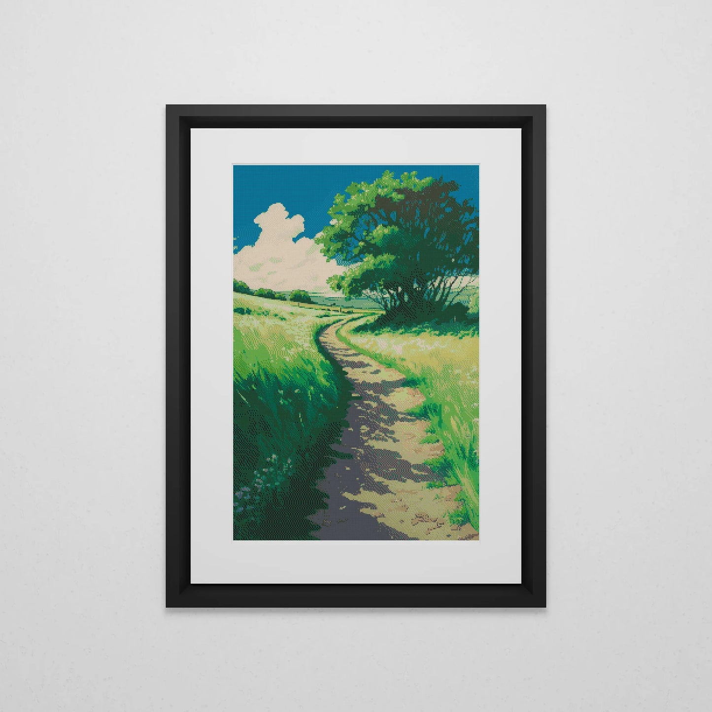 Ghibli inspired Meadow Cross Stitch Pattern | Landscape Cross Stitch Chart Download | Nature Cross Stitch | Anime Cross Stitch PDF