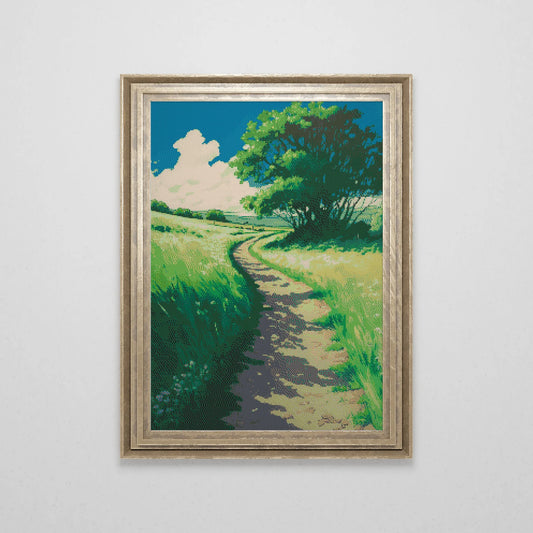Ghibli inspired Meadow Cross Stitch Pattern | Landscape Cross Stitch Chart Download | Nature Cross Stitch | Anime Cross Stitch PDF