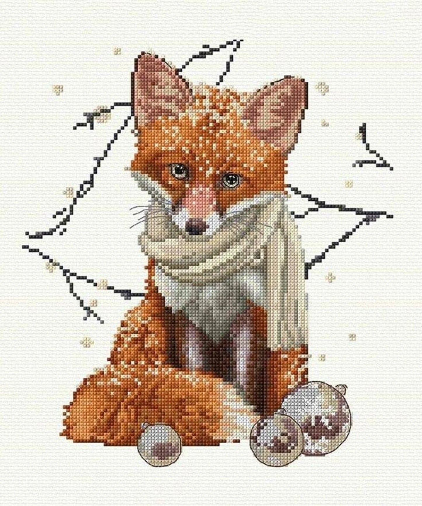 Fox cross stitch pattern, animal cross stitch pattern, fox in the snow cross stitch pattern, new year cross stitch