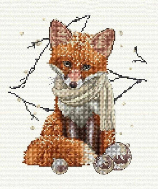 Fox cross stitch pattern, animal cross stitch pattern, fox in the snow cross stitch pattern, new year cross stitch