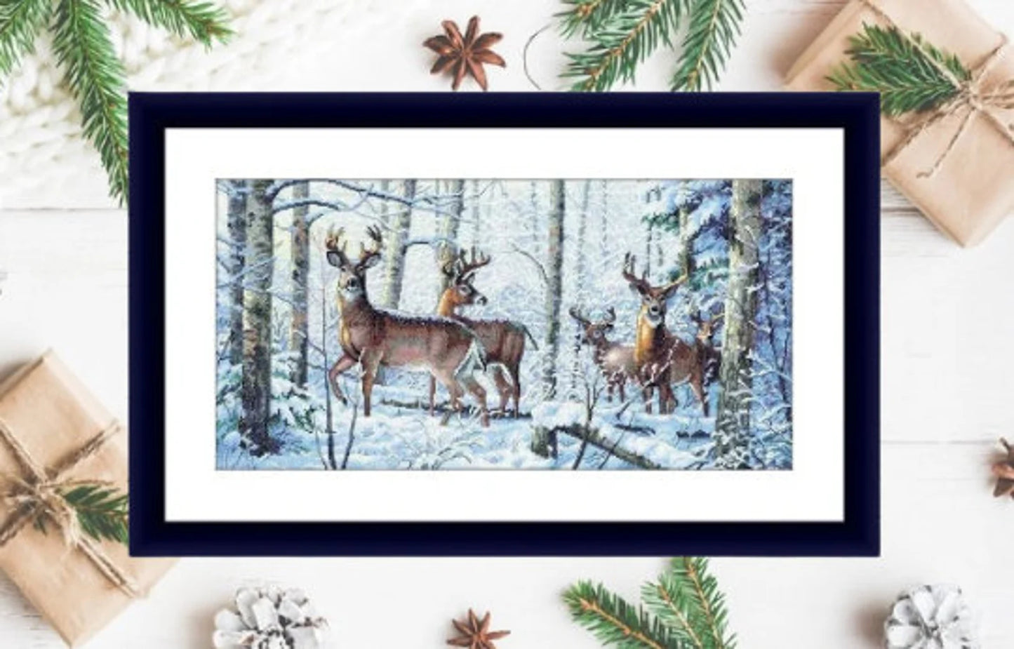Woodland deer Counted cross stitch pattern PDF winter landscape Digital cross stitch chart woodland deer PDF cross stitch pattern