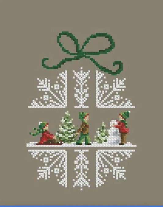 Snowflake cross stitch pattern, children in snow cross stitch pattern, new year cross stitch, new year toy cross stitch