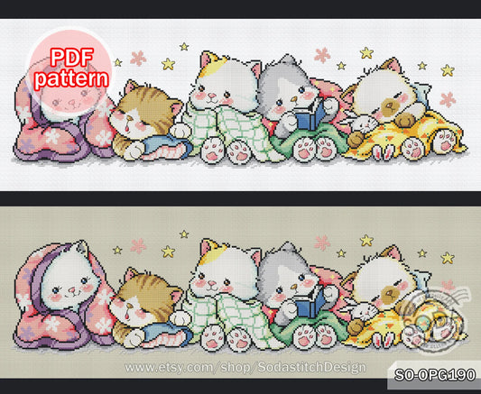 Cross Stitch Pattern pdf Cats Kitty Kitten Cute Animal Modern Instant pdf Download Counted,SO-OPG190 'Cats of the Night'