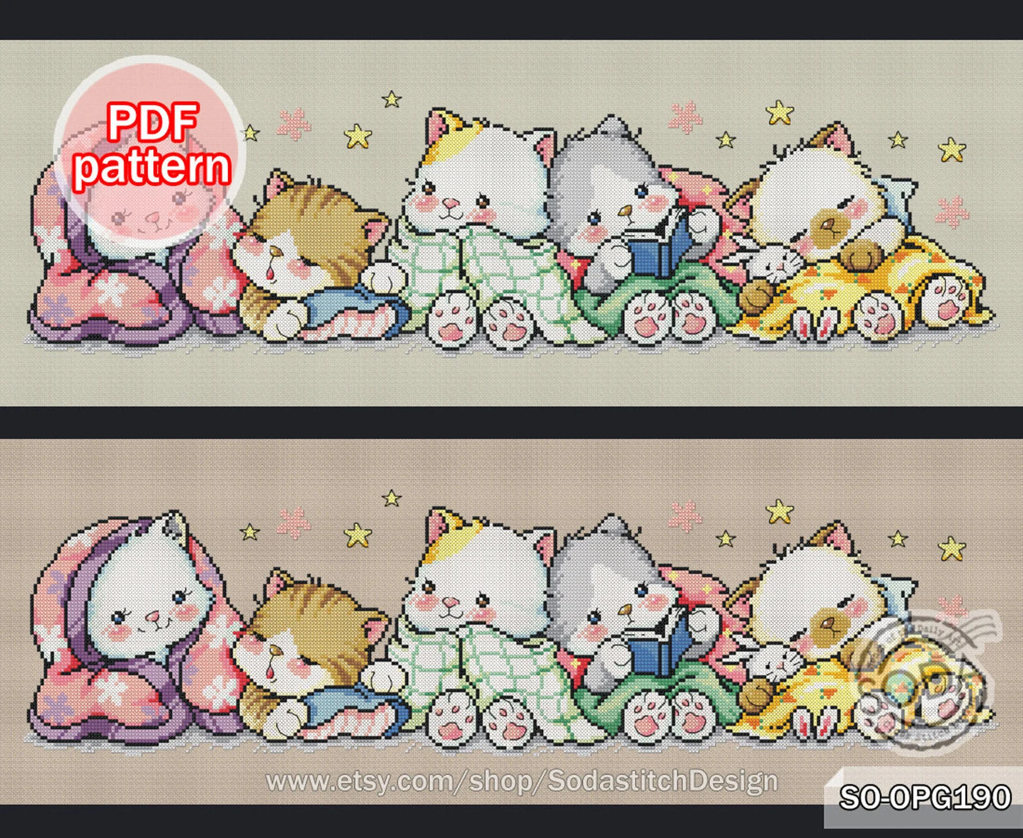 Cross Stitch Pattern pdf Cats Kitty Kitten Cute Animal Modern Instant pdf Download Counted,SO-OPG190 'Cats of the Night'