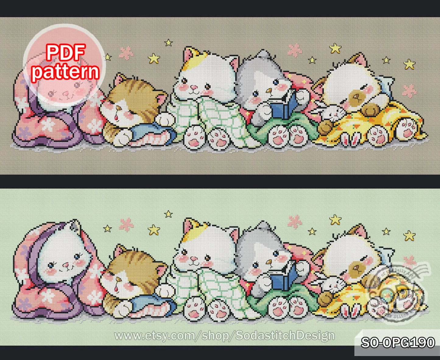 Cross Stitch Pattern pdf Cats Kitty Kitten Cute Animal Modern Instant pdf Download Counted,SO-OPG190 'Cats of the Night'