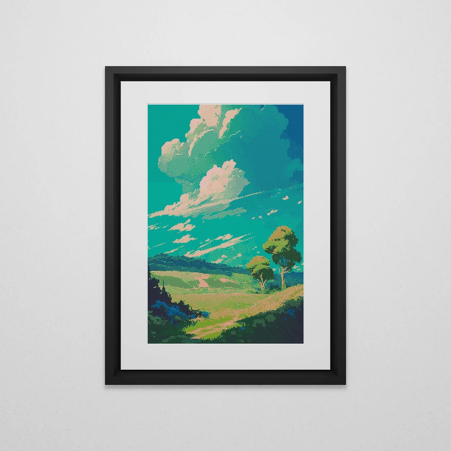 Ghibli inspired Meadow Cross Stitch Pattern | Landscape Cross Stitch Chart Download | Nature Cross Stitch | Anime Cross Stitch PDF