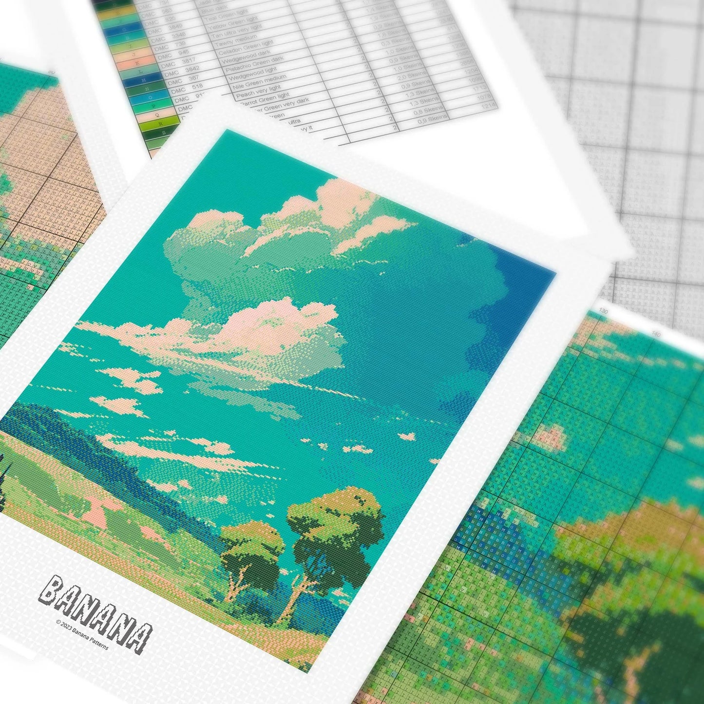 Ghibli inspired Meadow Cross Stitch Pattern | Landscape Cross Stitch Chart Download | Nature Cross Stitch | Anime Cross Stitch PDF