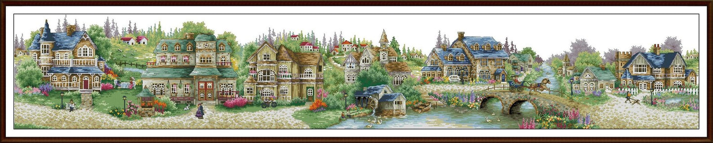 Village Cross Stitch Pattern,Green Village,Victorian Style,Counted cross stitch,Pattern Keeper,Pdf,Instant Download