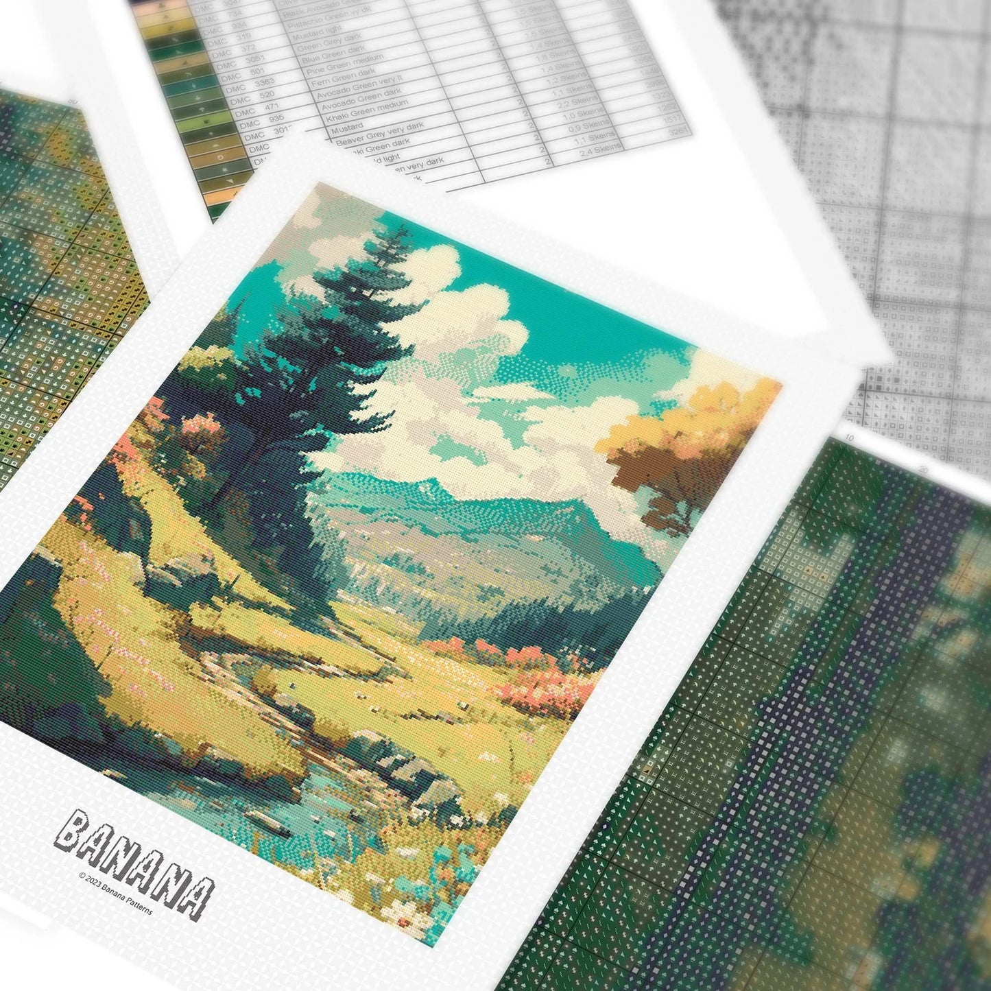 Mountain Meadow Cross Stitch Pattern | Anime Landscape Cross Stitch Chart Download | Nature Cross Stitch | Large Modern Cross Stitch