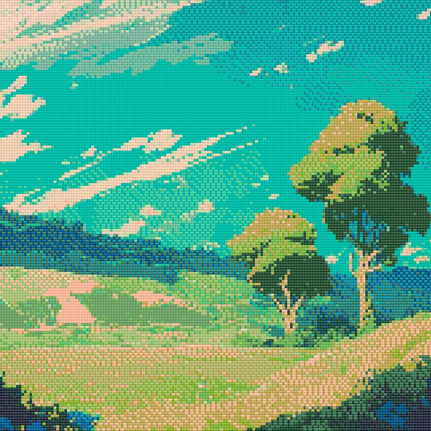 Ghibli inspired Meadow Cross Stitch Pattern | Landscape Cross Stitch Chart Download | Nature Cross Stitch | Anime Cross Stitch PDF