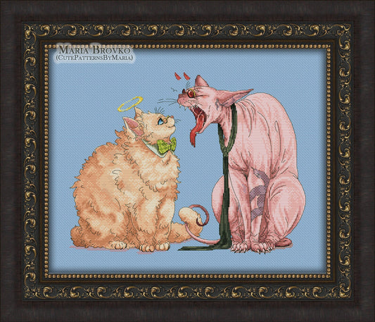 Cross Stitch Pattern Angel Cat and Demon Cat DMC Chart Printable PDF Instant Downl