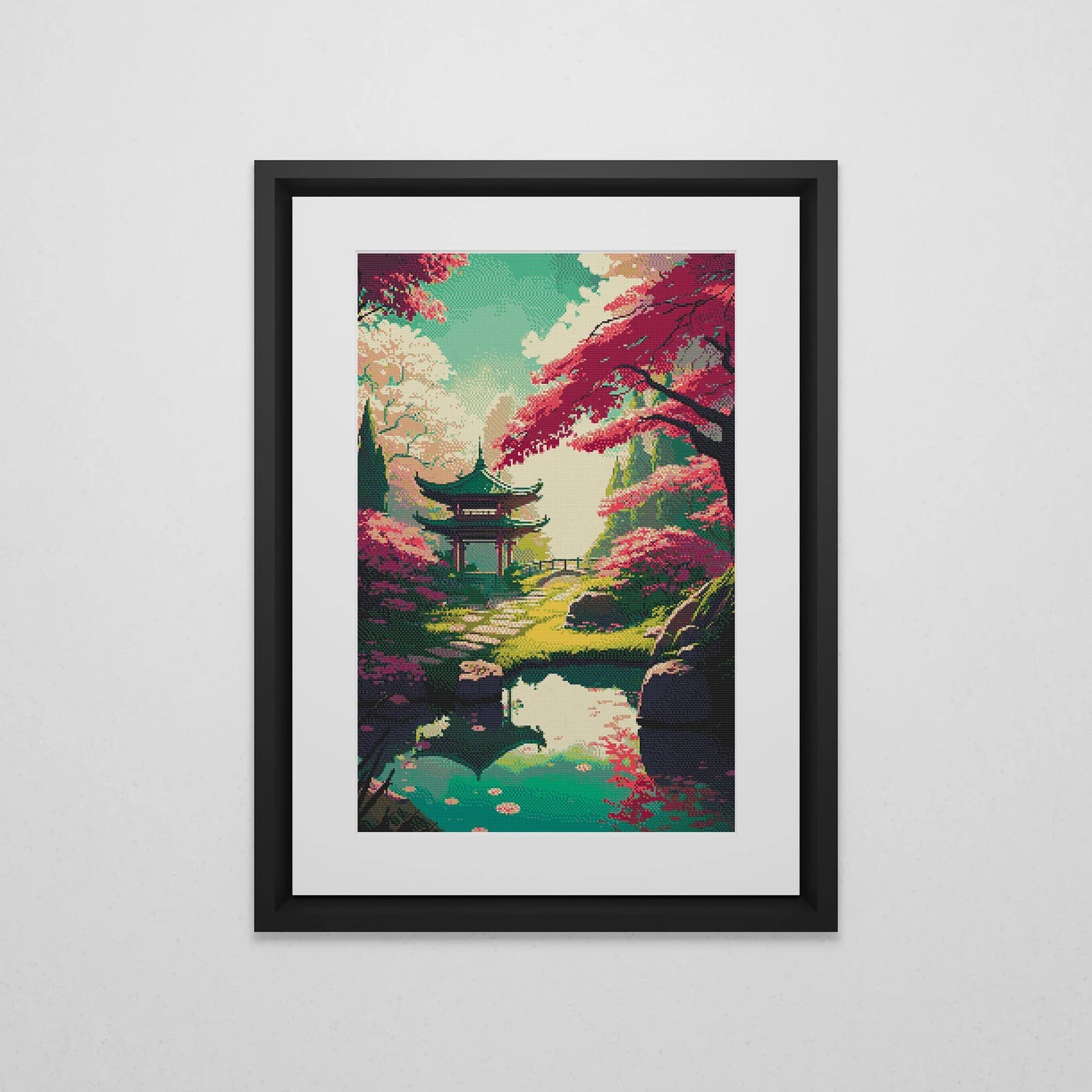 Japanese Garden Cross Stitch Pattern | Japan Landscape Cross Stitch Chart | Asian Landscape Cross Stitch Art | Large Cross Stitch