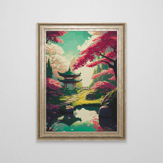 Japanese Garden Cross Stitch Pattern | Japan Landscape Cross Stitch Chart | Asian Landscape Cross Stitch Art | Large Cross Stitch